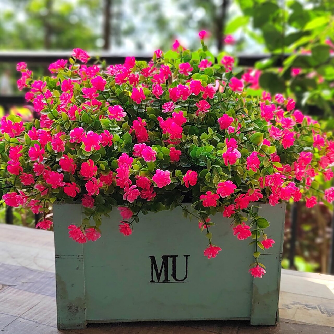 12 Bundles Artificial Flowers for Outdoors, UV Resistant Fake Flowers with Plastic Plants, Faux Flowers for Outside Window Box Front Porch Hanging Planter Decor (Pink) 13.7"D x 4"W x 4"H